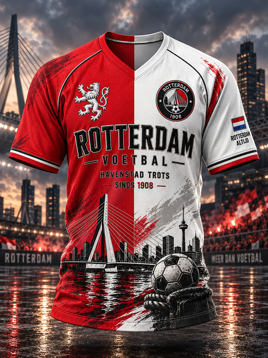 Heren-T-shirt met korte mouwen en raglanmouwen, voorzien van een voetbalprint