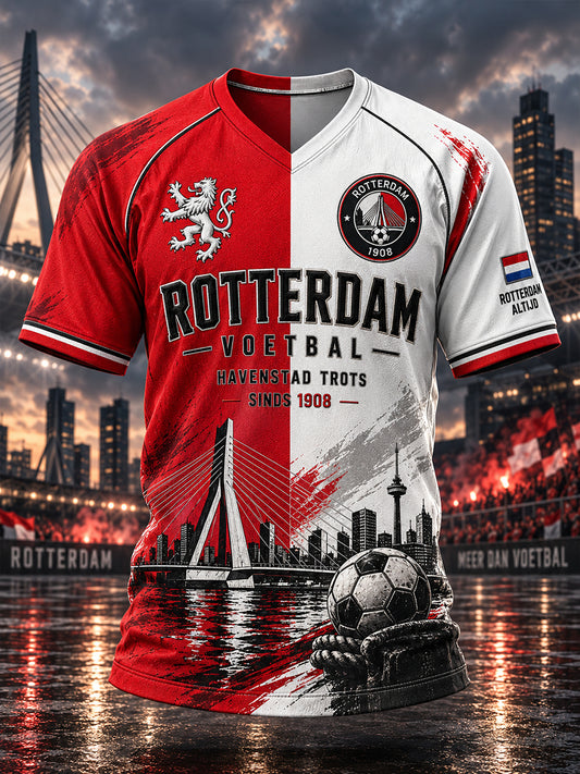 Heren-T-shirt met korte mouwen en raglanmouwen, voorzien van een voetbalprint