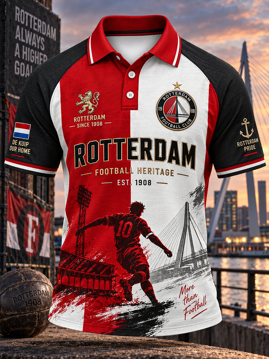 Herenpoloshirt met korte mouwen en voetbalprint