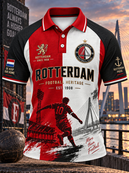 Herenpoloshirt met korte mouwen en voetbalprint