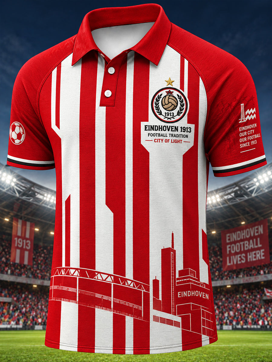 Herenpoloshirt met korte mouwen en voetbalprint
