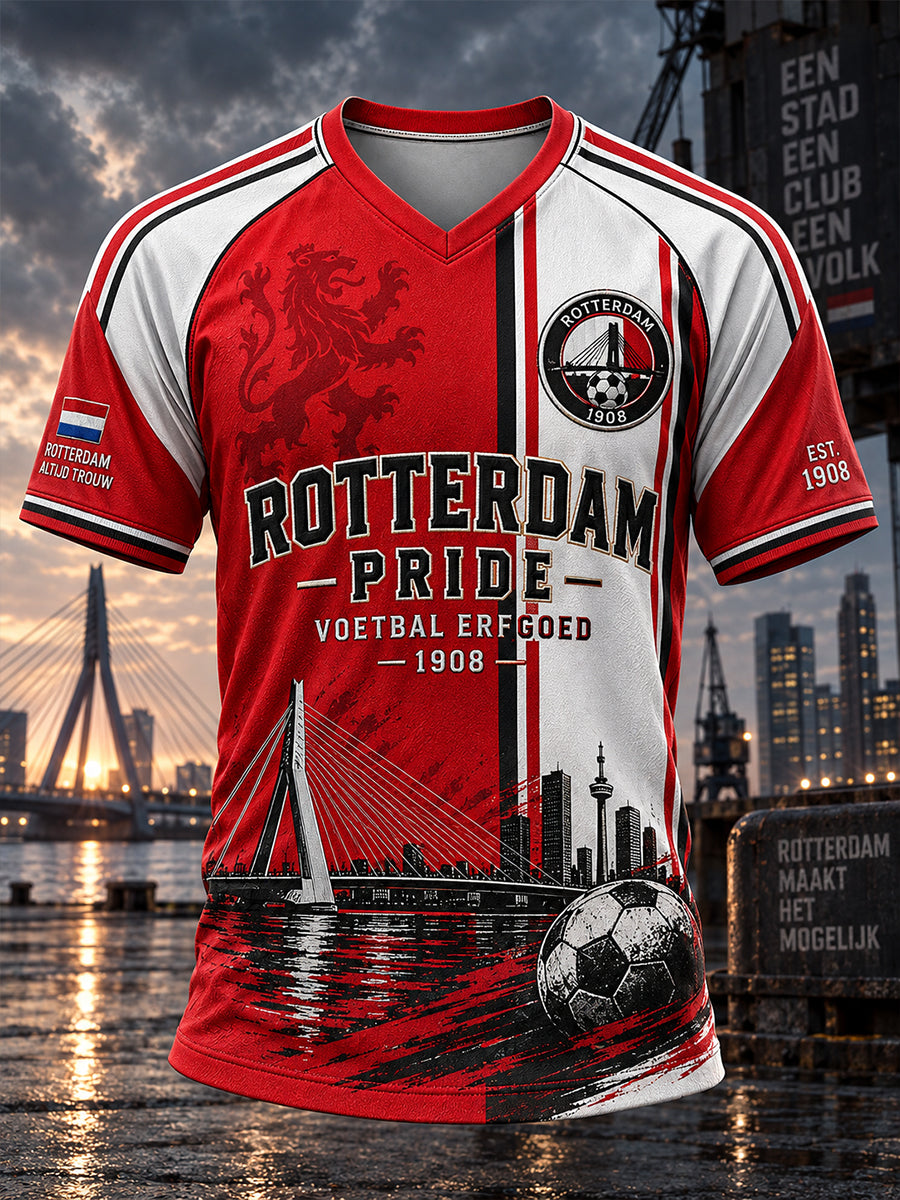 Heren-T-shirt met korte mouwen en raglanmouwen, voorzien van een voetbalprint
