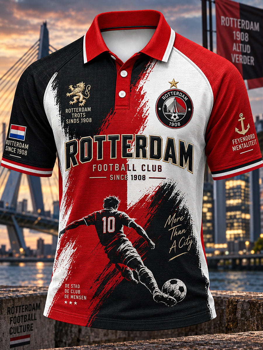 Herenpoloshirt met korte mouwen en voetbalprint