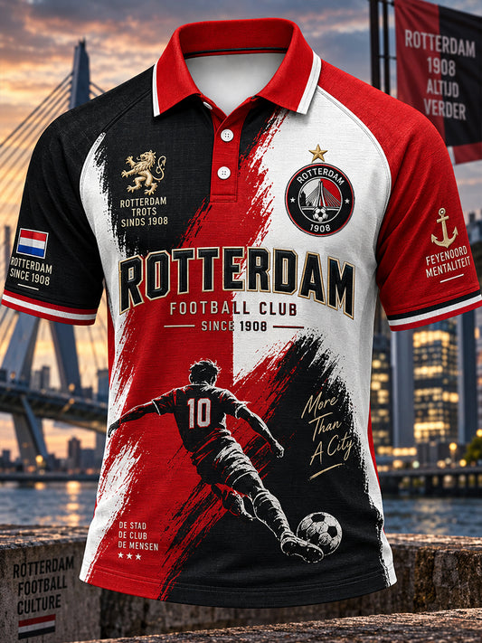 Herenpoloshirt met korte mouwen en voetbalprint