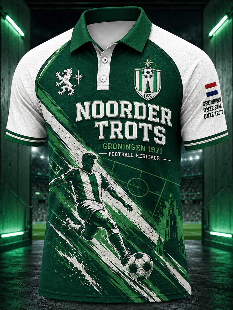 Heren-T-shirt met korte mouwen en raglanmouwen, voorzien van een voetbalprint