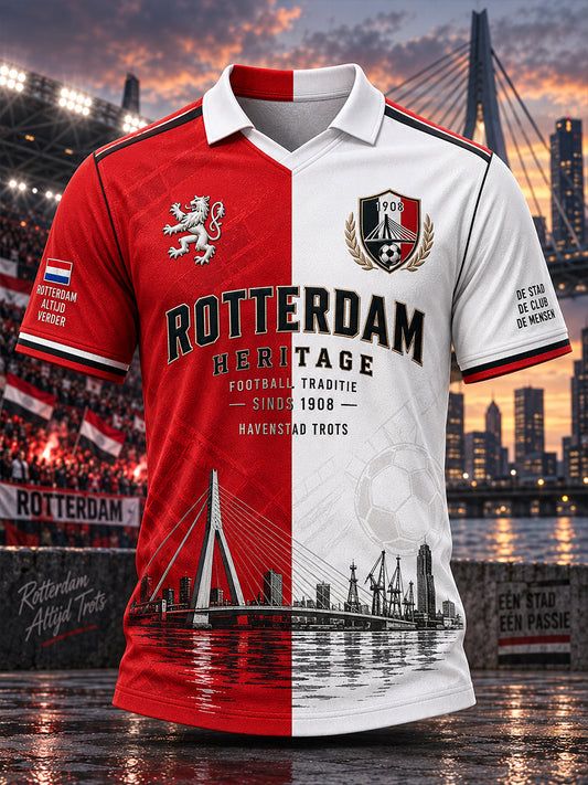 Sportief poloshirt met korte mouwen voor heren en print met voetbalthema