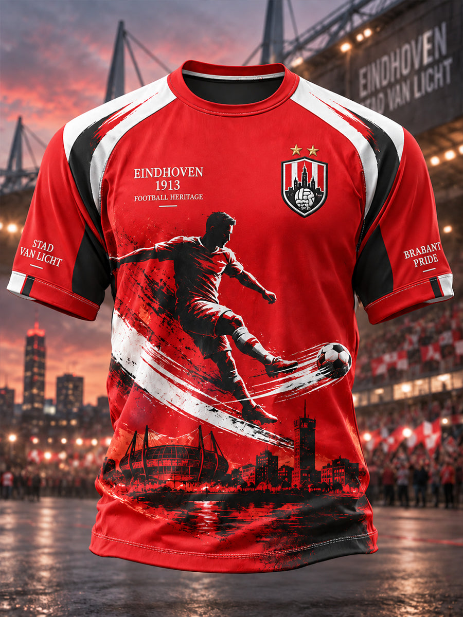 Heren-T-shirt met korte mouwen en raglanmouwen, voorzien van een voetbalprint