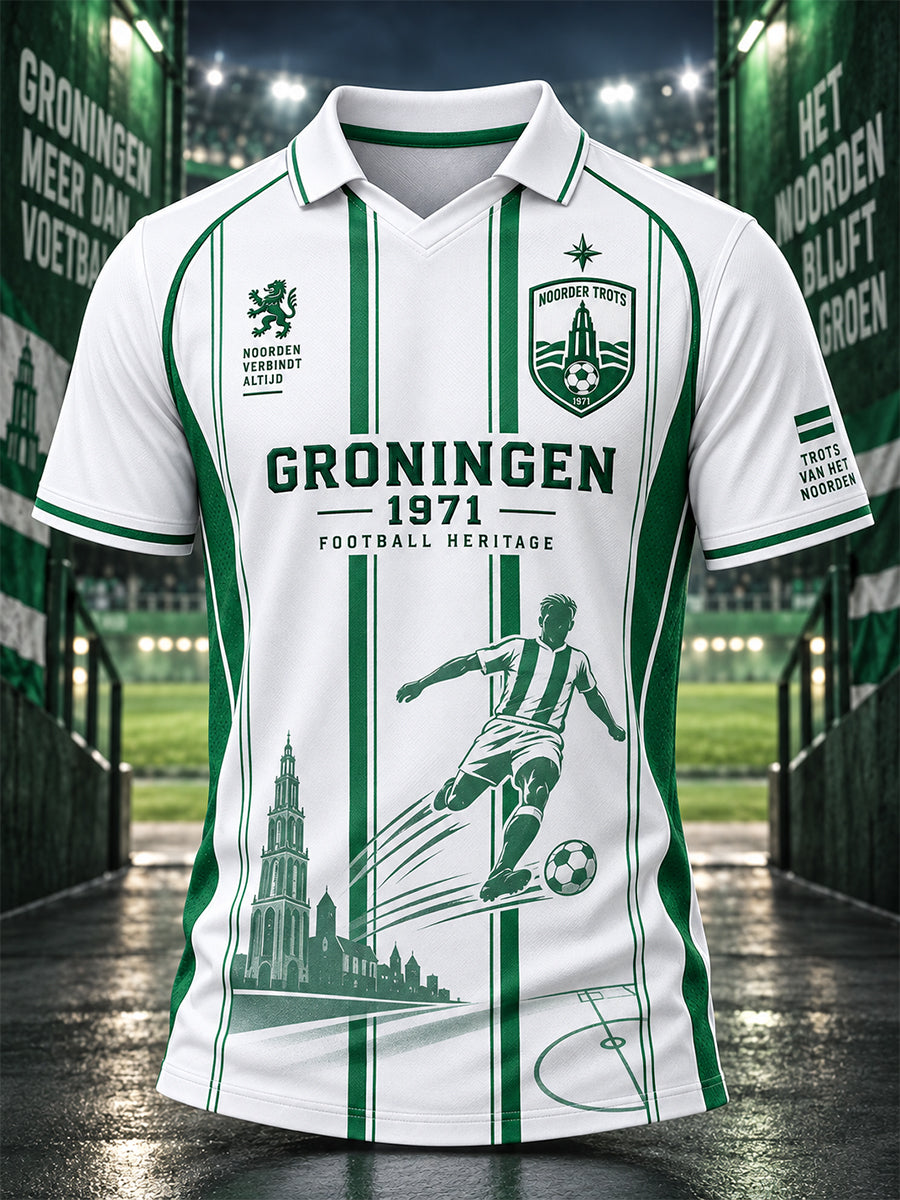 Sportief poloshirt voor heren met korte mouwen en voetbalprint