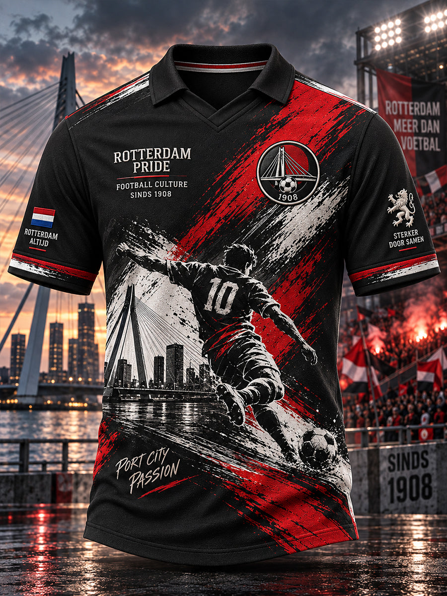 Sportief poloshirt voor heren met korte mouwen en voetbalprint