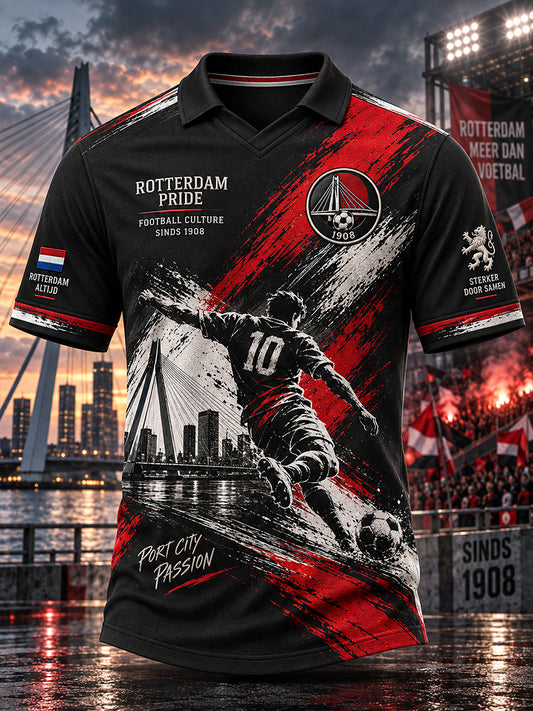 Sportief poloshirt voor heren met korte mouwen en voetbalprint