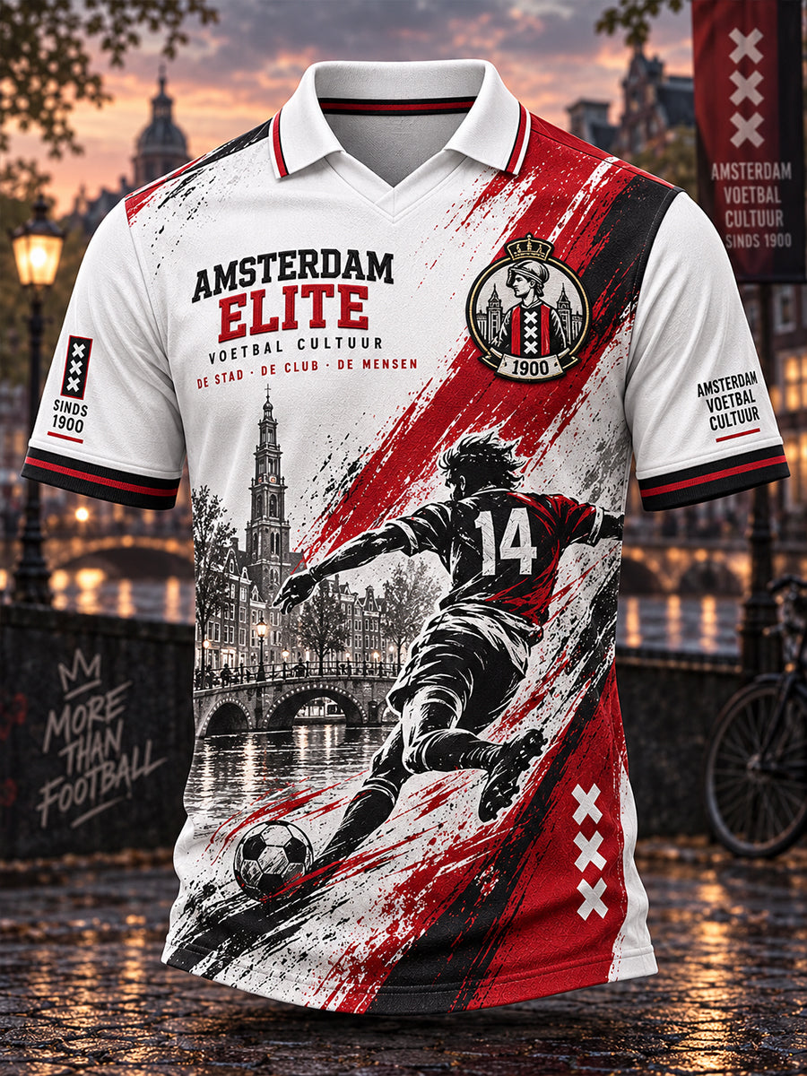Sportief poloshirt voor heren met korte mouwen en voetbalprint
