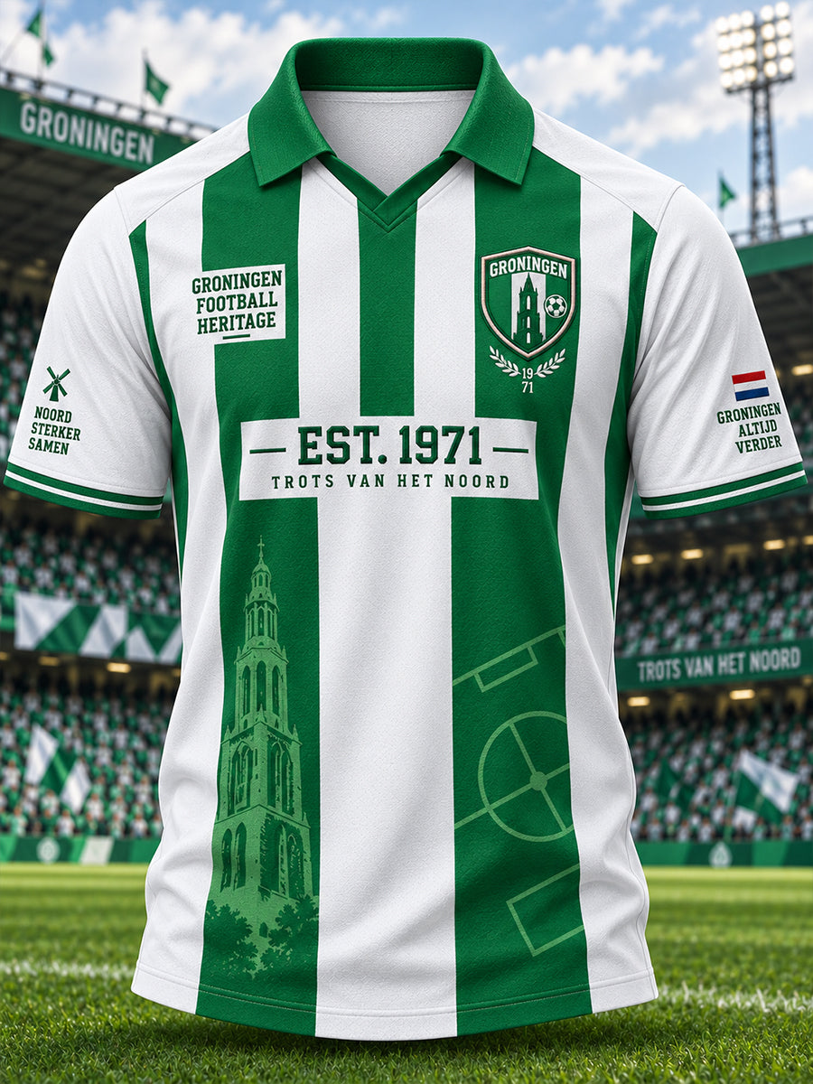 Sportief poloshirt voor heren met korte mouwen en voetbalprint
