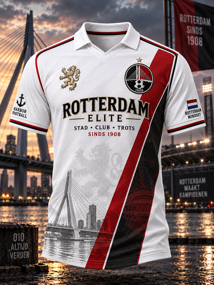 Sportief poloshirt voor heren met korte mouwen en voetbalprint