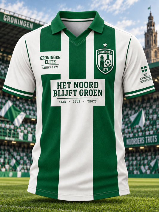 Sportief poloshirt voor heren met korte mouwen en voetbalprint
