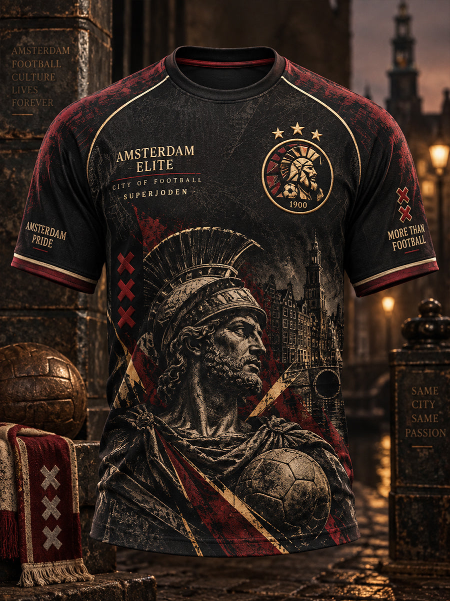 Heren-T-shirt met korte mouwen en raglanmouwen, voorzien van een voetbalprint