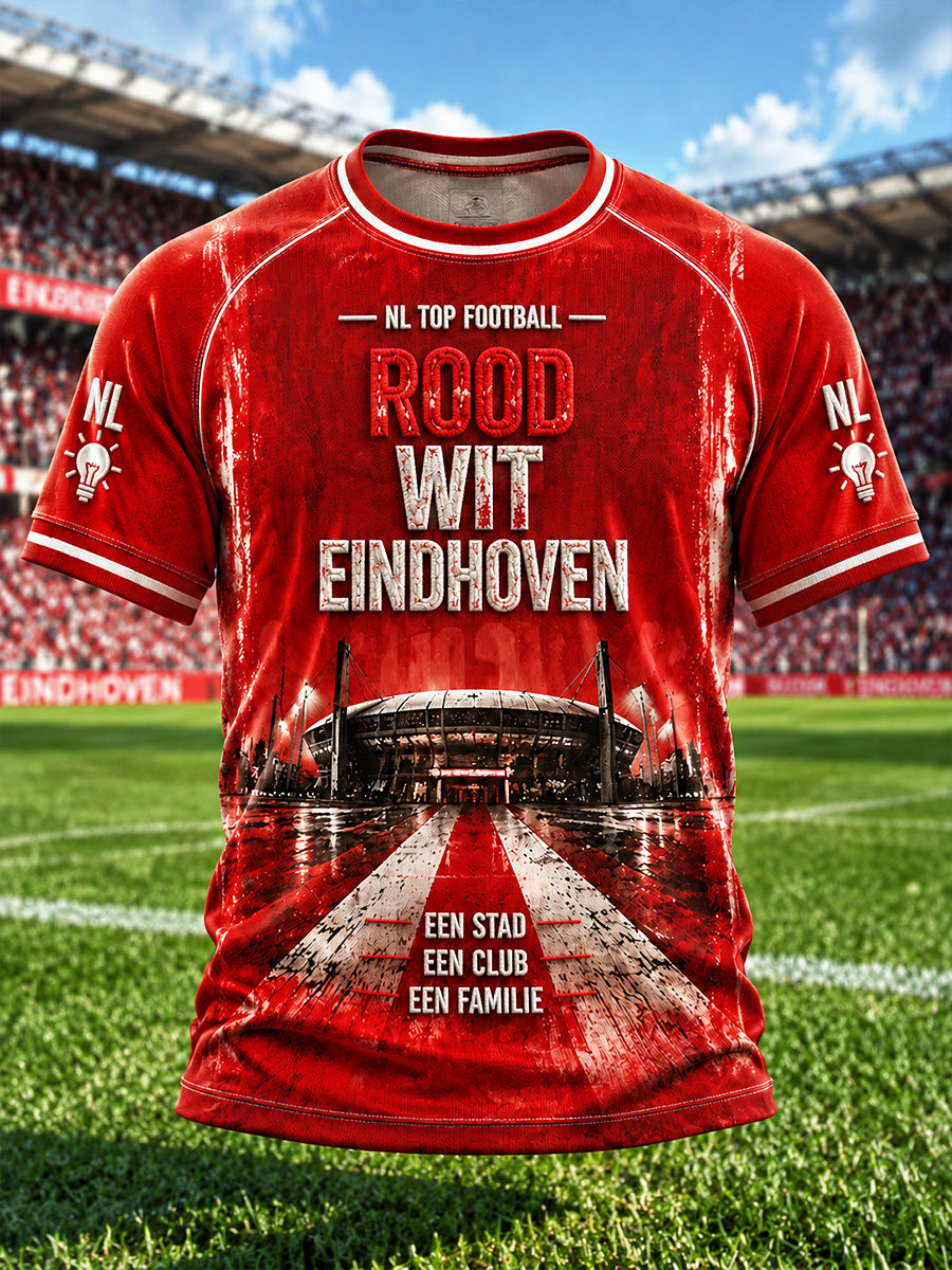 Rood heren PSV Eindhoven voetbalprint casual T-shirt