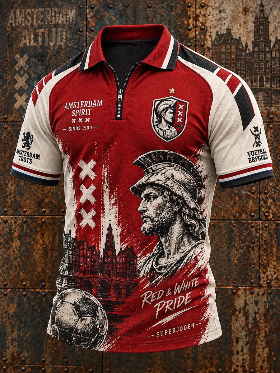 Herenpoloshirt met korte mouwen en voetbalprint
