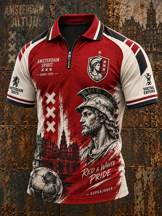 Herenpoloshirt met korte mouwen en voetbalprint