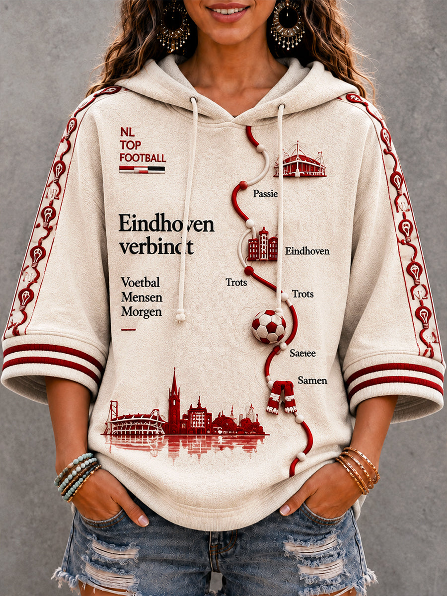 Dames Off-White Nederland Eindhoven Voetbal-Gedrukte Casual Sweatshirt met capuchon