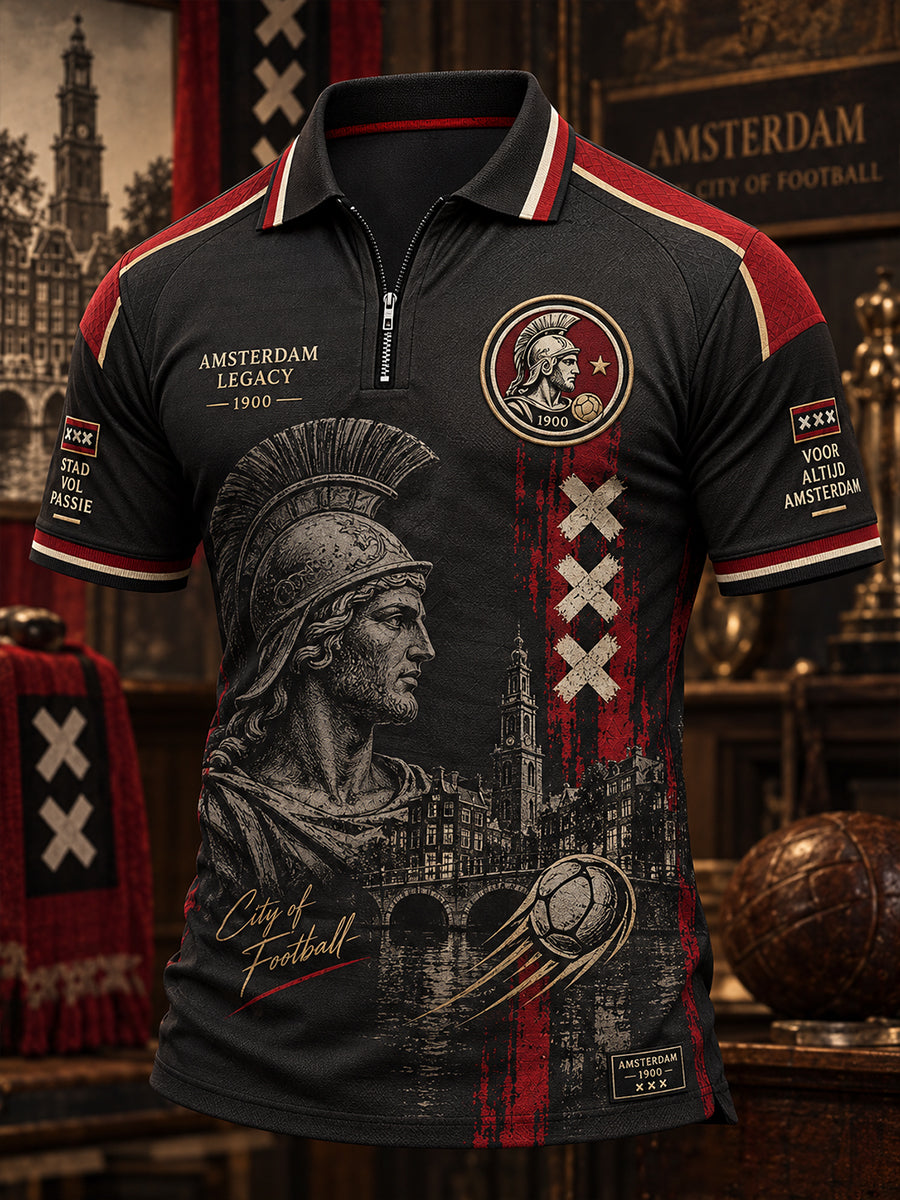 Herenpoloshirt met korte mouwen en voetbalprint