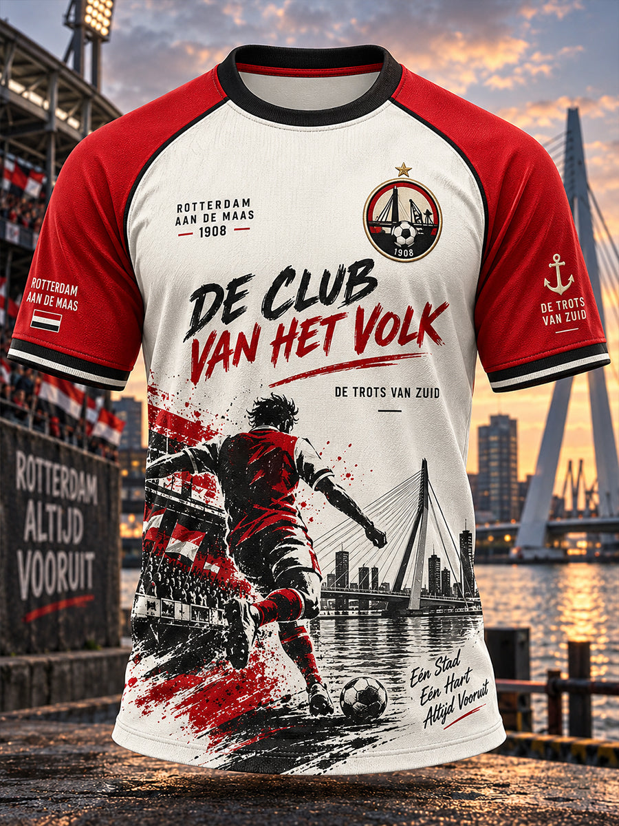 Heren-T-shirt met korte mouwen en raglanmouwen, voorzien van een voetbalprint