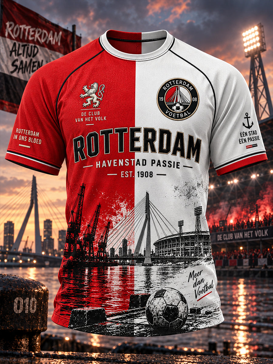 Heren-T-shirt met korte mouwen en raglanmouwen, voorzien van een voetbalprint