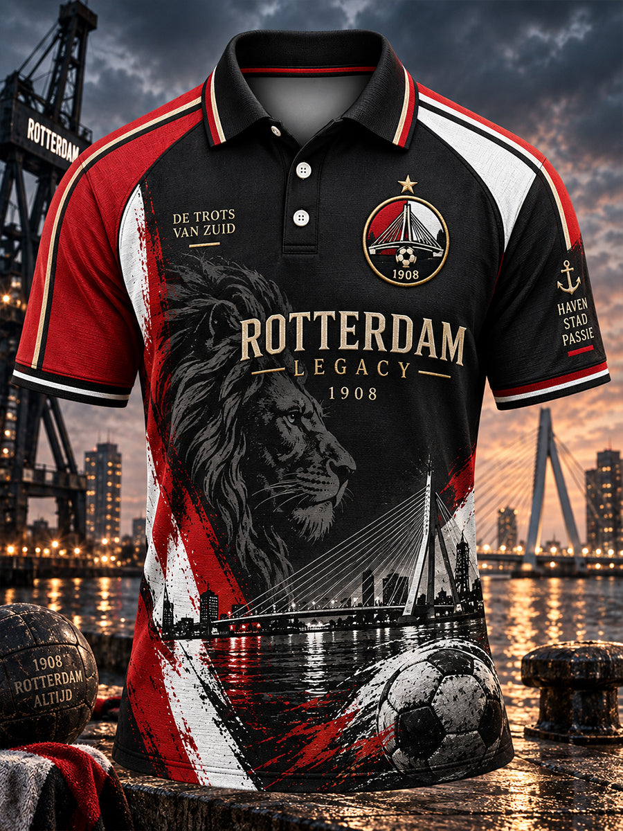 Herenpoloshirt met korte mouwen en voetbalprint