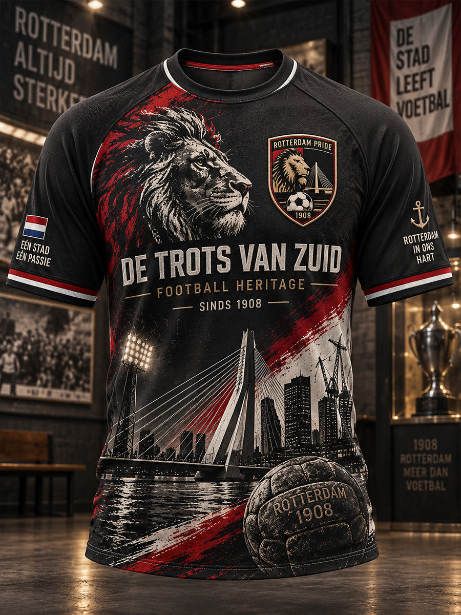 Heren-T-shirt met korte mouwen en raglanmouwen, voorzien van een voetbalprint