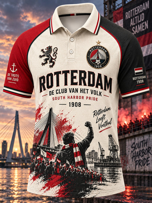 Herenpoloshirt met korte mouwen en voetbalprint