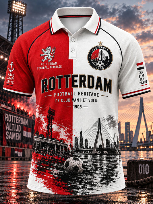 Herenpoloshirt met korte mouwen en voetbalprint