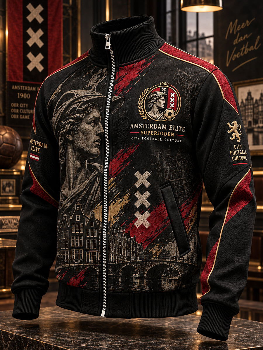 Herenjack met lange mouwen en hoge hals en print met voetbalthema