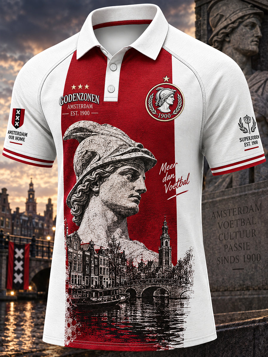 Herenpoloshirt met korte mouwen en voetbalprint