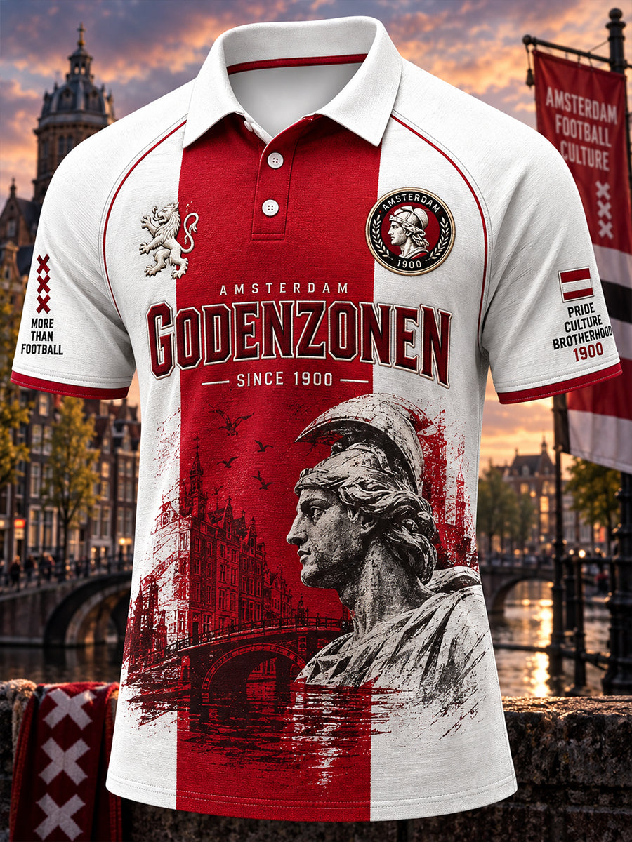 Herenpoloshirt met korte mouwen en voetbalprint
