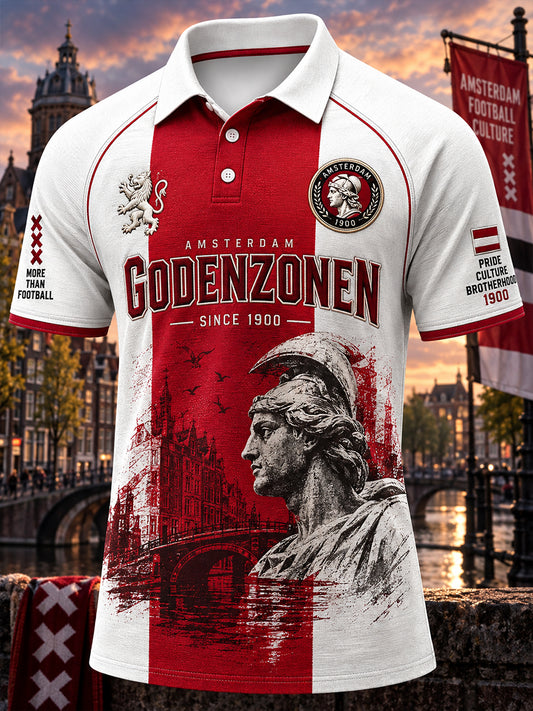 Herenpoloshirt met korte mouwen en voetbalprint