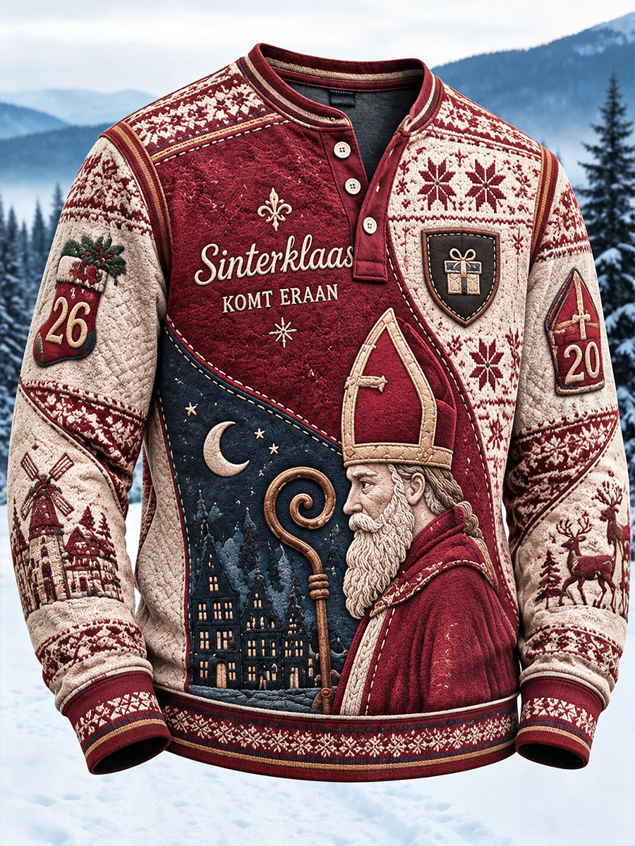 Hollandse sinterklaasdag patchwork print vrijetijdskleding met henley-hals