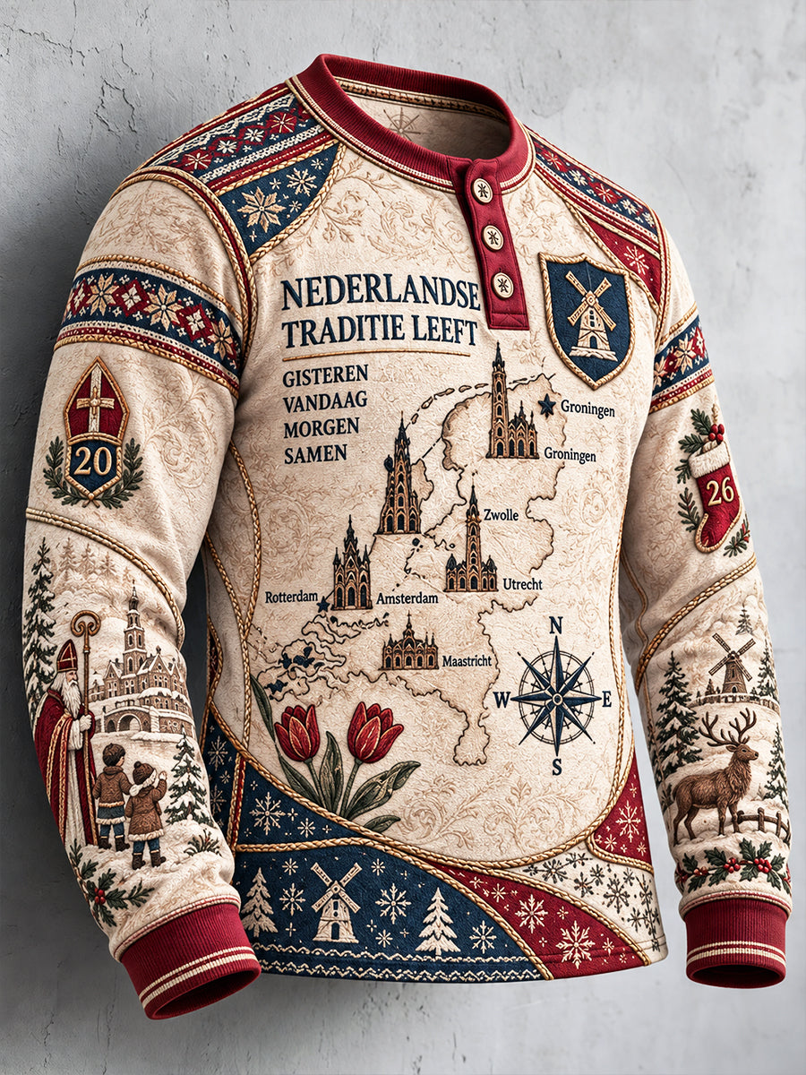 Beige Nederlandse Sint-Nicolaasdagprint casual sweatshirt voor heren
