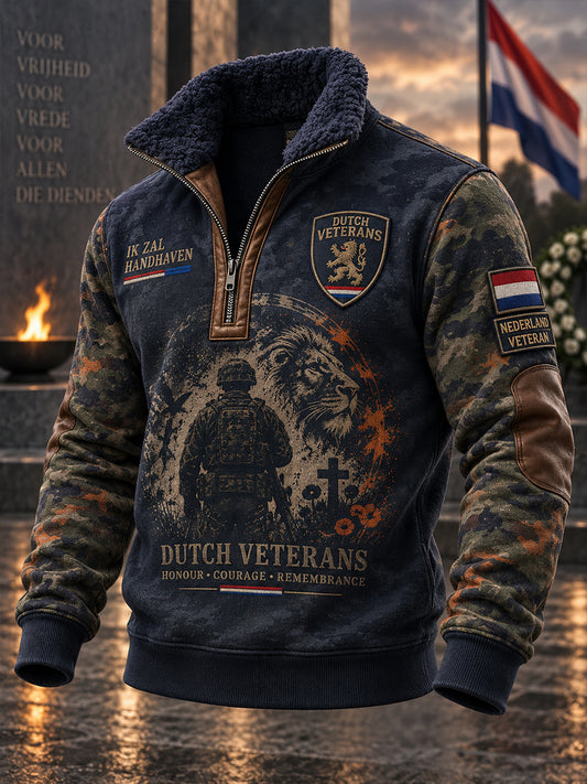 Herensweatshirt met vetershals en lange mouwen, vintageprint met militair thema