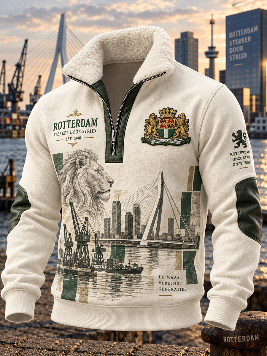 Heren sweatshirt met hoge hals en lange mouwen en stedelijke herdenkingsprint