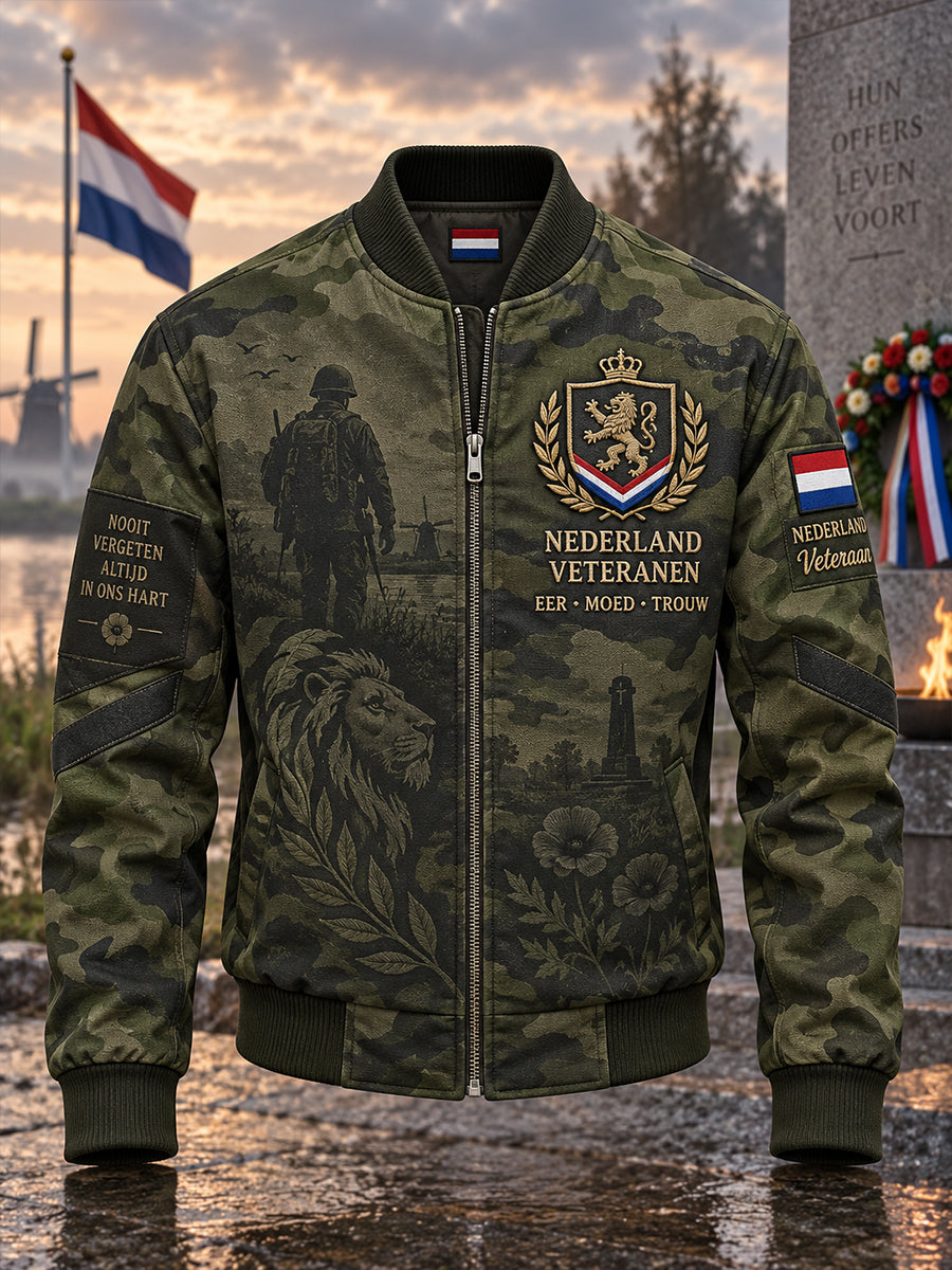 Herenjack met lange mouwen en camouflage met veteraanthema en herdenkingsafdruk