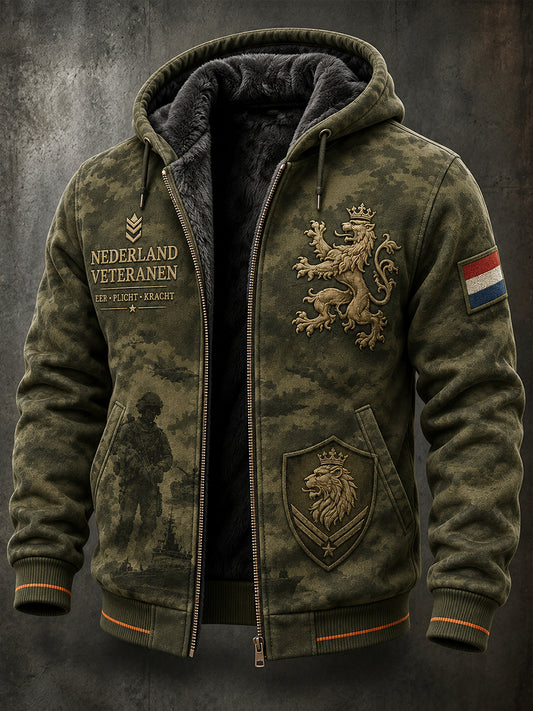Herenjas met lange mouwen, camouflage in militair thema en herdenkingsprint