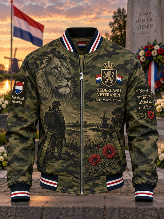 Herenjas met lange mouwen, camouflage in veteraanthema en herdenkingsprint