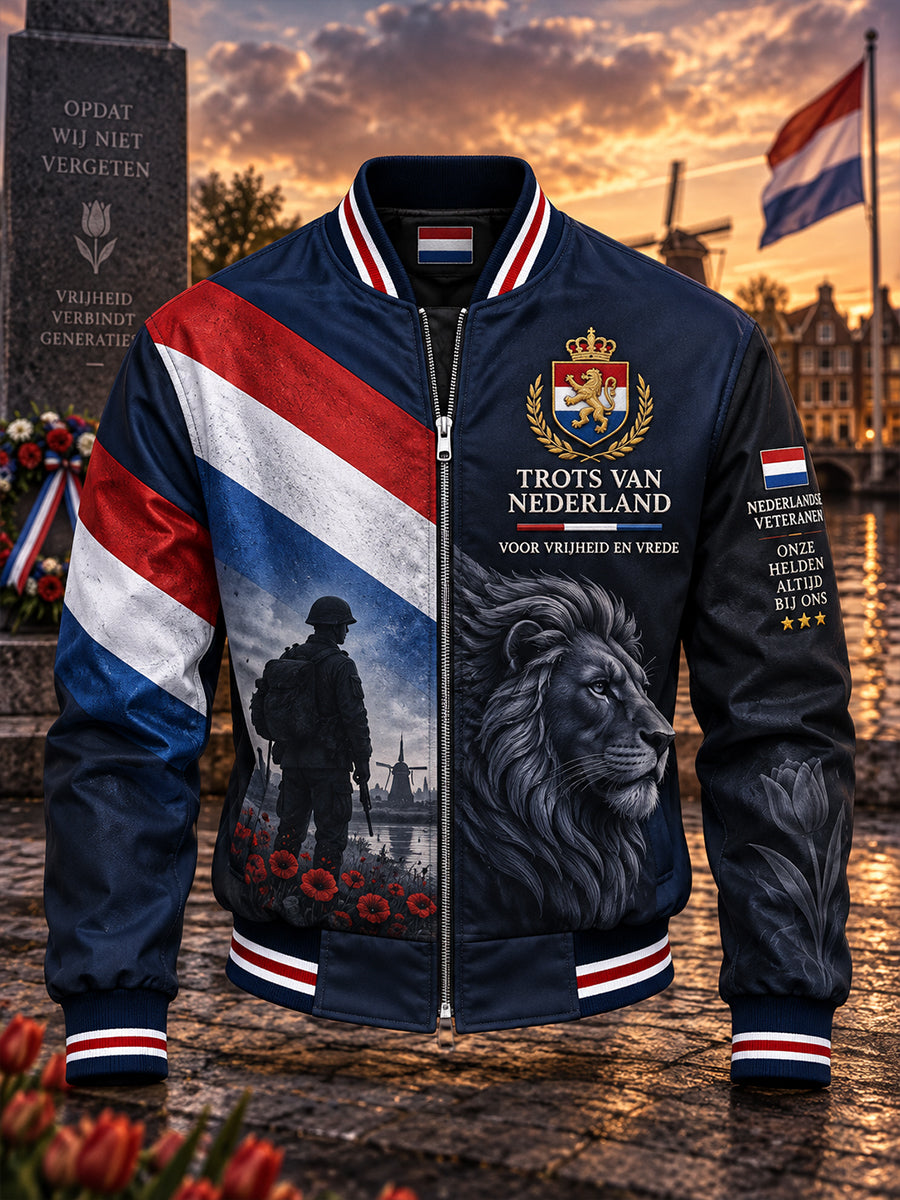 Herenjas met lange mouwen, camouflage in veteraanthema en herdenkingsprint