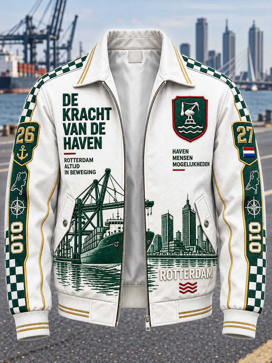 Witte, casual, trendy en coole ritsjas voor heren met Rotterdam-print