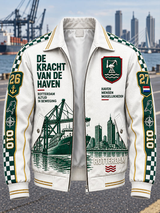 Witte, casual, trendy en coole ritsjas voor heren met Rotterdam-print