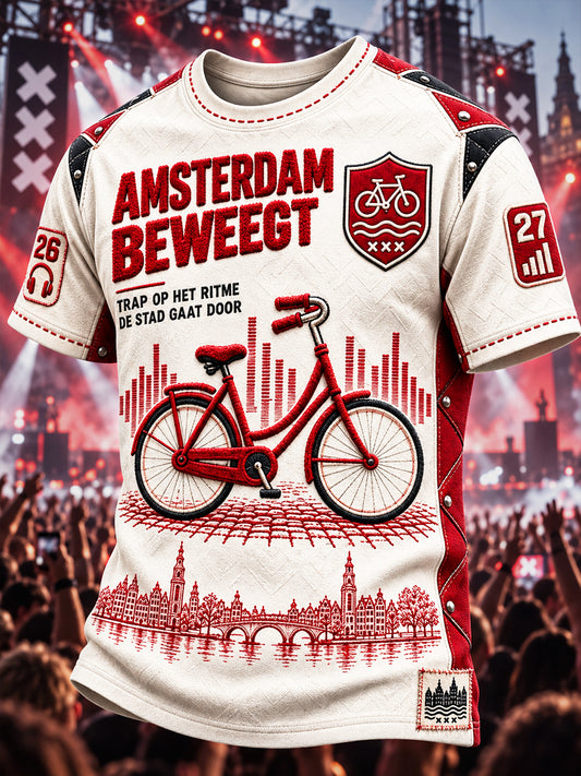 Beige Amsterdam Electronic Music Festival Fietsprint Casual T-shirt voor heren