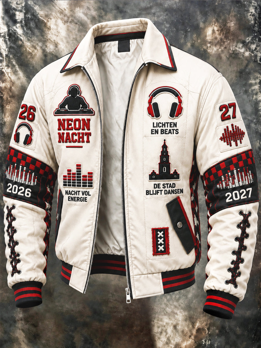 Beige Amsterdam Electronic Music Festival Print casual en stijlvol jack met rits