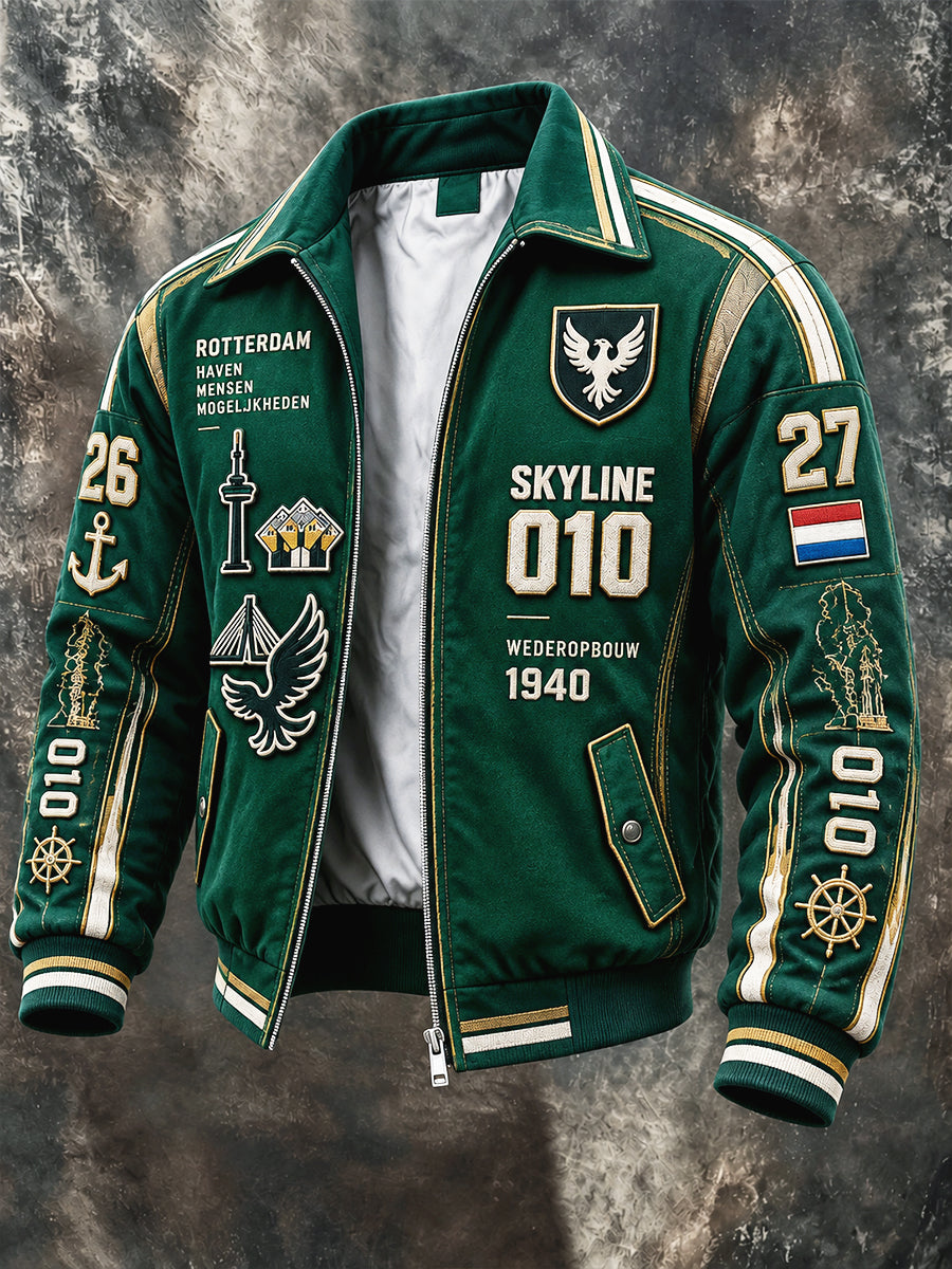 Herenjas met Rotterdam-print, casual, trendy en cool, met rits