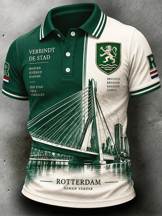 Herenpolo met patchworkprint, casual stijl, uit Rotterdam