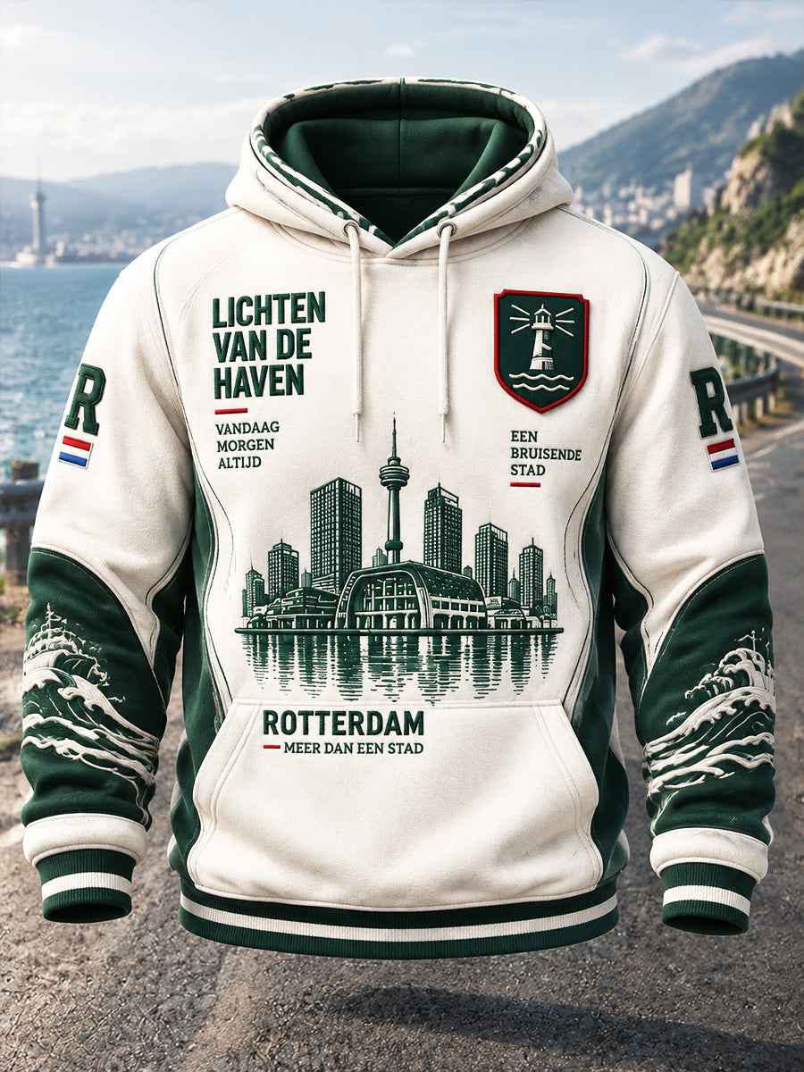 Wit casual sweatshirt met capuchon en Rotterdam-print voor heren