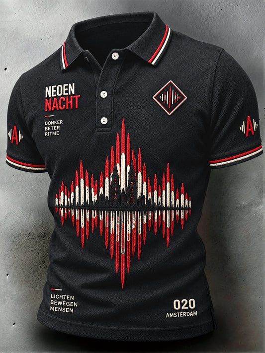 Heren zwart Amsterdam Elektronische Muziek Festival Print Casual Poloshirt